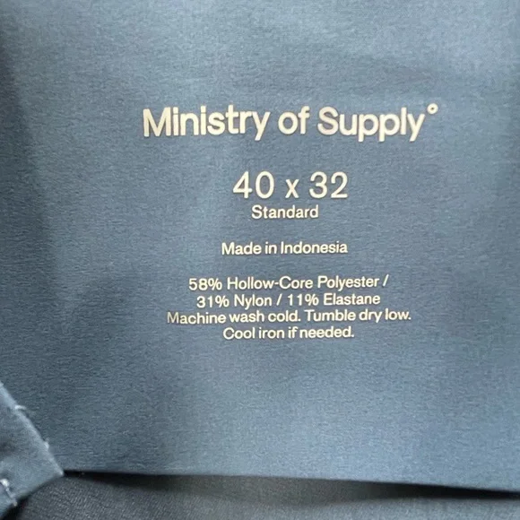 Ministry Of Supply Men’s Momentum Chino Size 40x26 Blue Flat Front Straight Leg